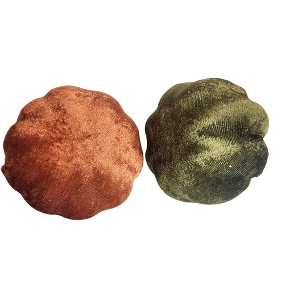 Velvet Pumpkins Decorative Fall Decor Green Orange with Gold Stems Cozy Home Acc - Picture 5 of 6